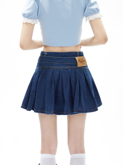 Denim Apron Shorts Two Piece Set