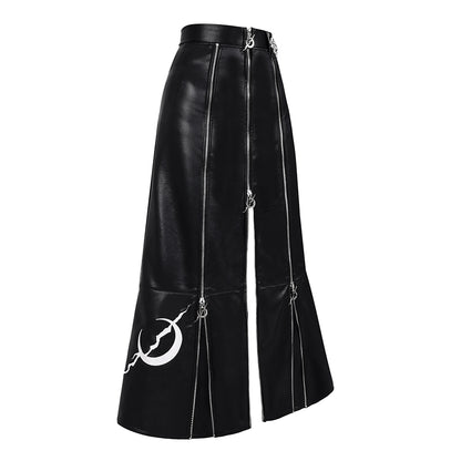 PU long leather skirt