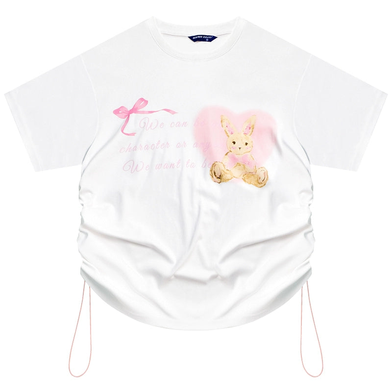 Drawstring Bunny Print T-Shirt