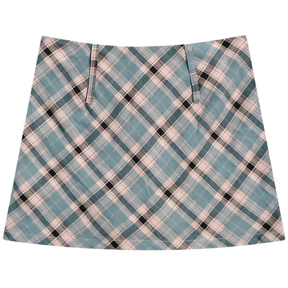 Pink Blue Plaid A-Line Skirt