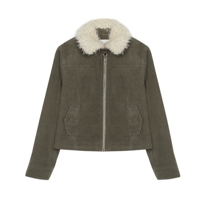 Vintage Fur Collar Jacket With Skirt Set-Up