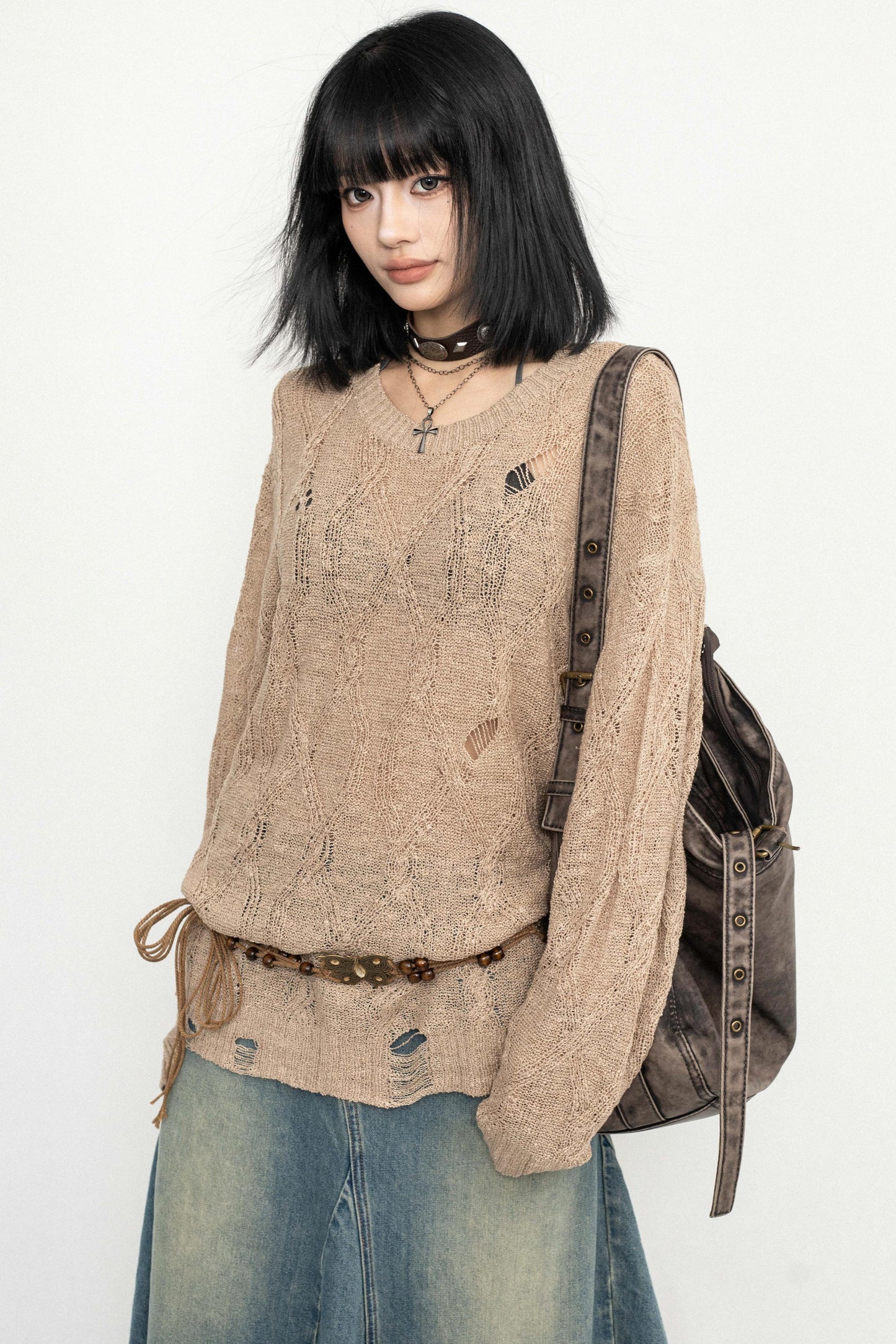 Long Sleeve Mesh Knit Top