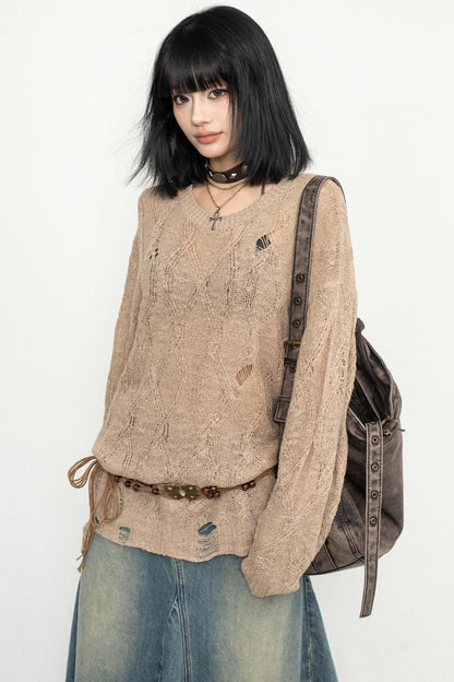 Long Sleeve Mesh Knit Top