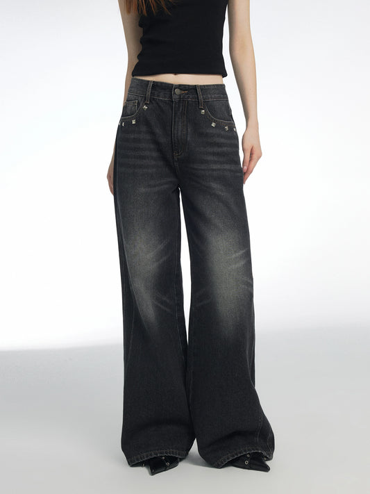 Whiskers Wide Leg Loose Mop Jeans Pants