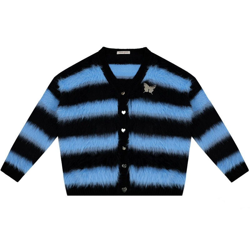 American striped knitted sweater cardigan jacket