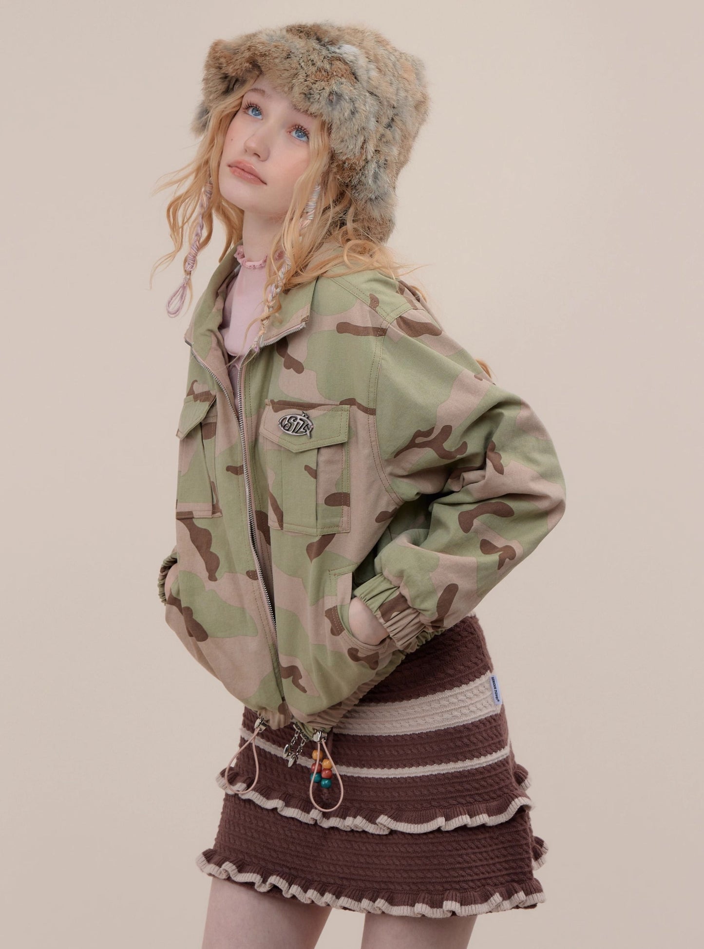 American Retro Green Casual Cargo Jacke