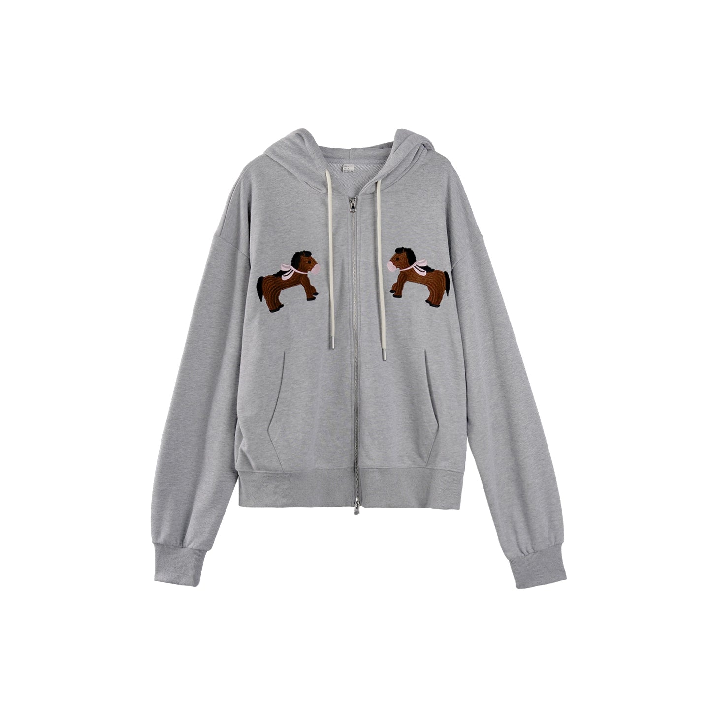 Gray Embroidered Hooded Sweatshirt Coat