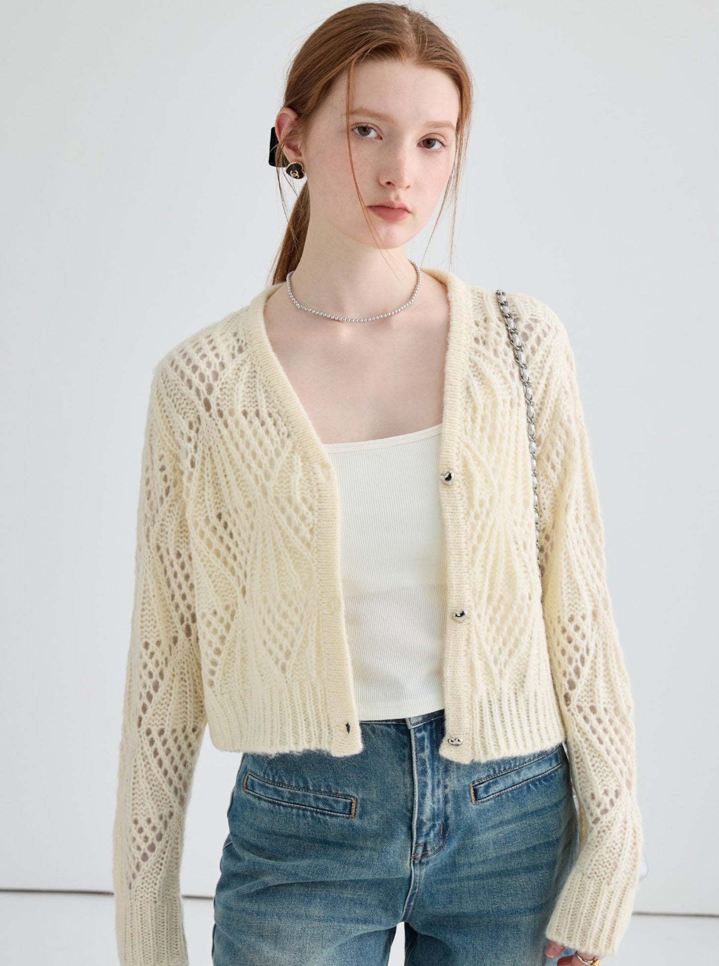 Hollow Jacquard Short Cardigan