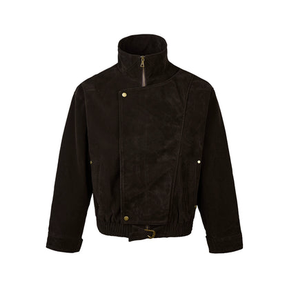 Asymmetrical Stand-Up Collar Waist Jacket