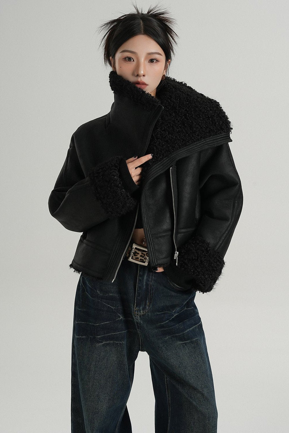 Big Lapel PU Fur Short Coat