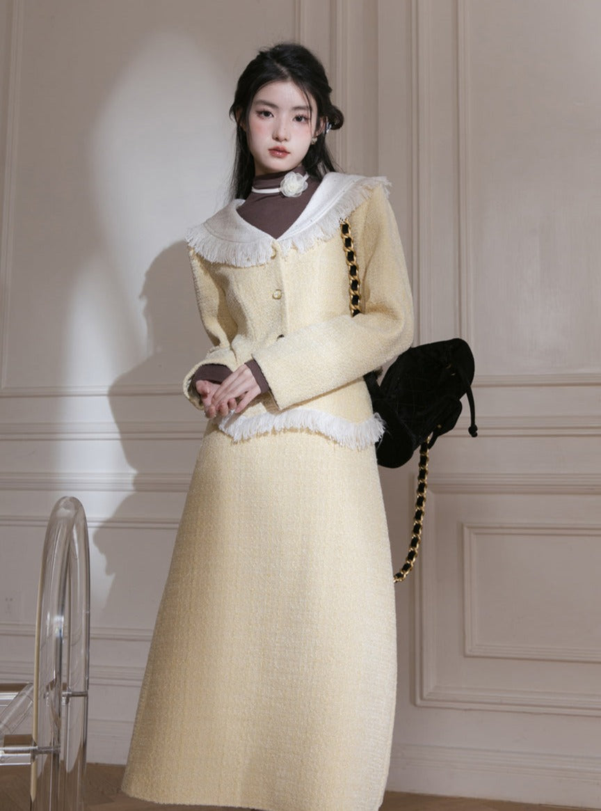 Yellow Jacket With Skirt Set