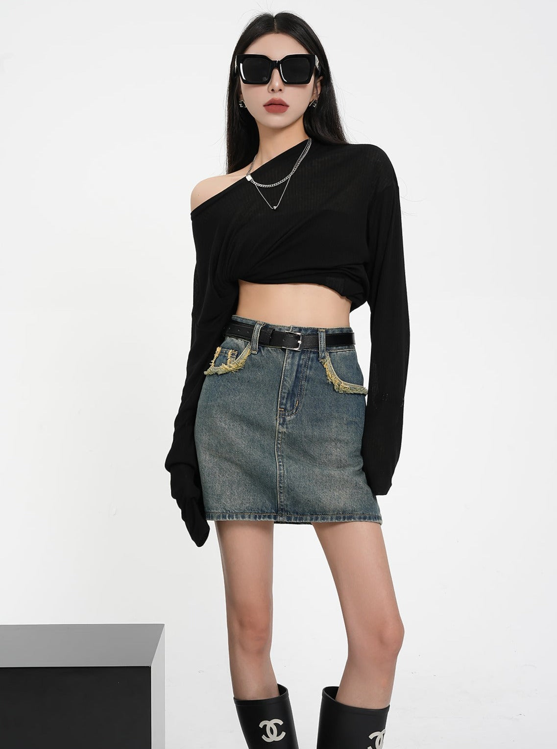 SRYS American Street Wash Distressed Raw Edges High Waist Denim Rock Rock Sommer Rock New Women's Skirt