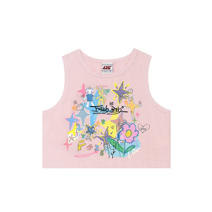 Fun Cartoon Graffiti Letter Vest Top