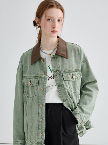 Contrast denim short jacket