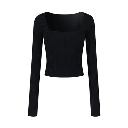 Patchwork Square Collar Knit Top