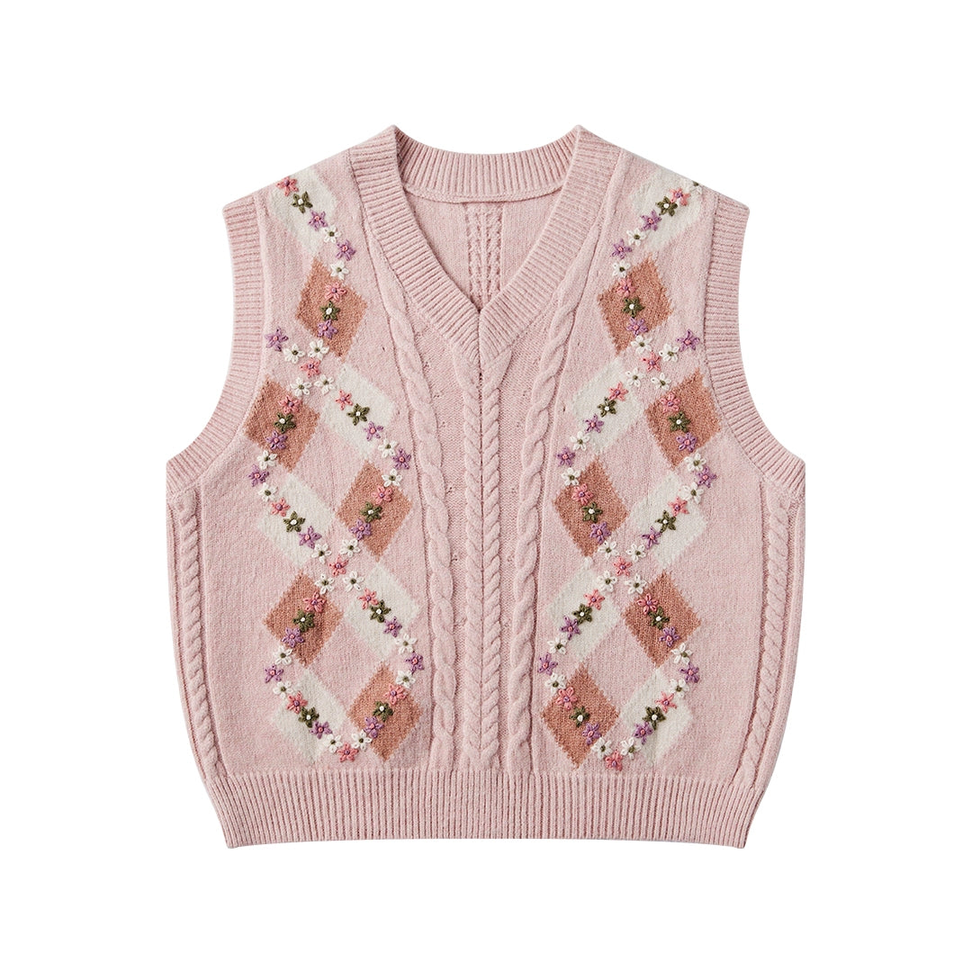 Varsity V-Neck Sleeveless Knitted Vest