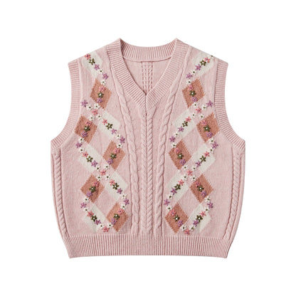 Varsity V-Neck Sleevels Knitted Vest