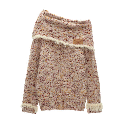 Mixed Yarn Slanted Shoulder Sweater