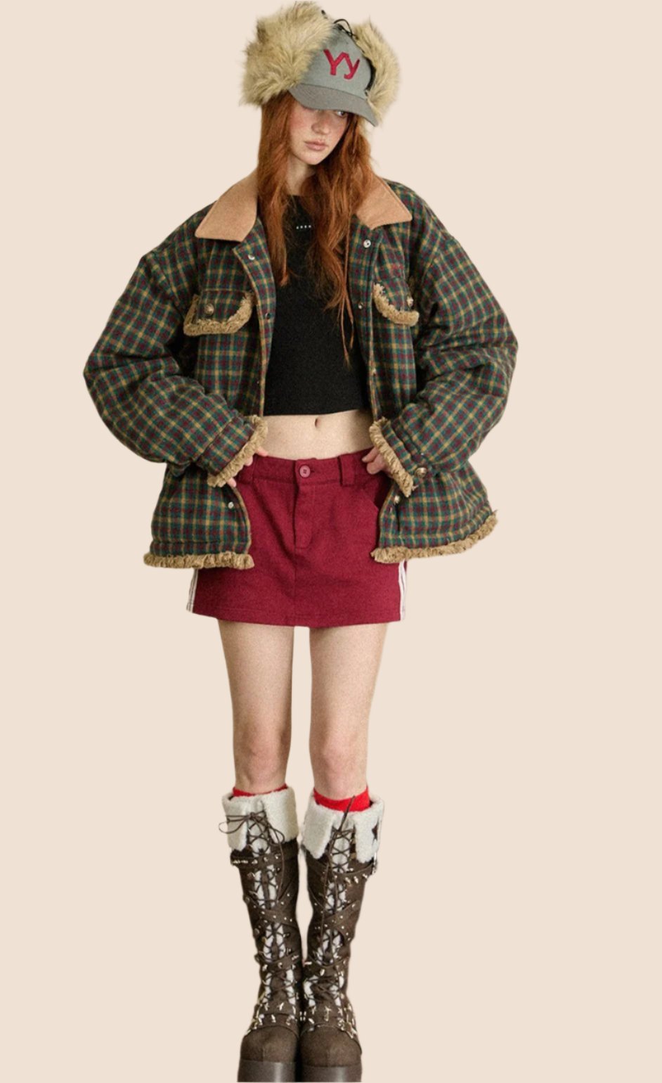 EZEK American Vintage Kontrast Plaid Revers College Jacke Frauen Herbst lässig lose Baseball Jacke Top