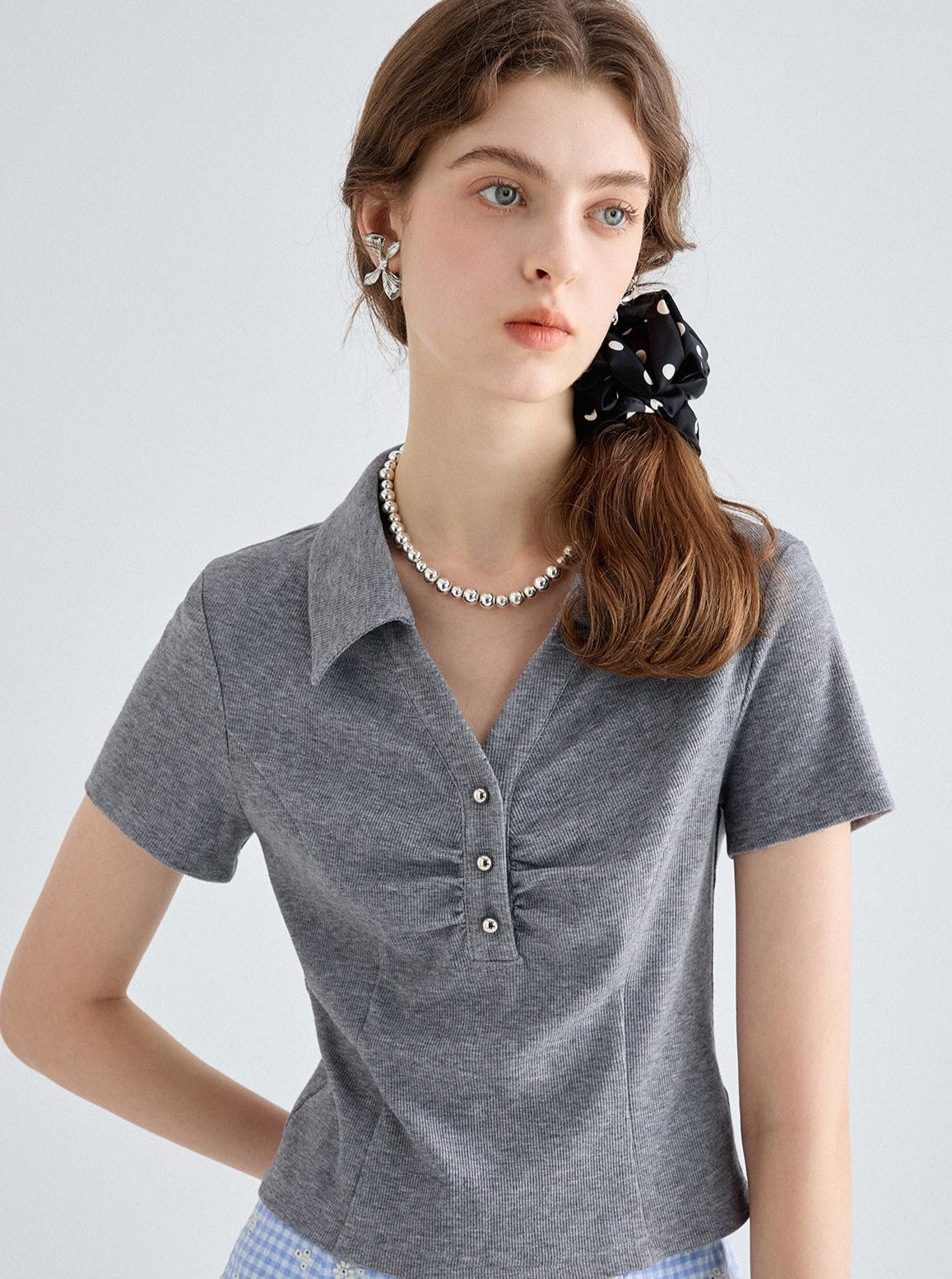 Casual Polo Collar Slim Top