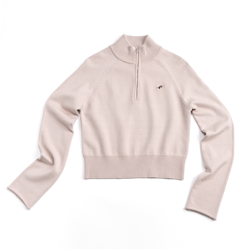 Cherry Embroidery Half-Zip Top Set