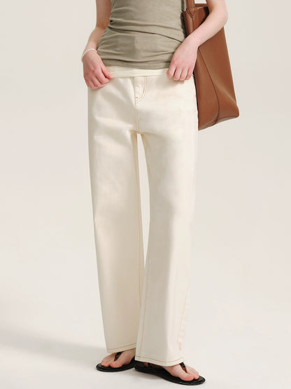 White High-Waisted Straight Pants