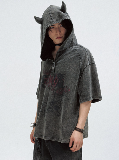Distressed Washed Hooded Top