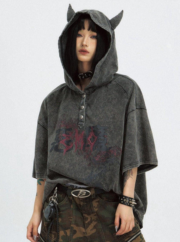 Distressed Washed Hooded Top