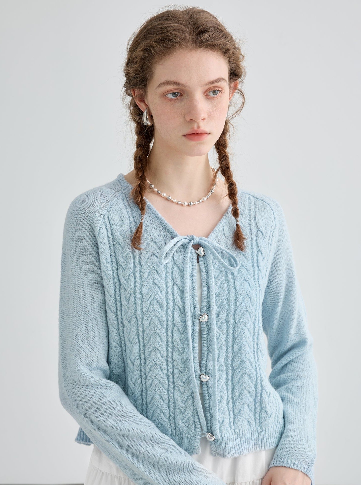 lace-up wool knitted cardigan top