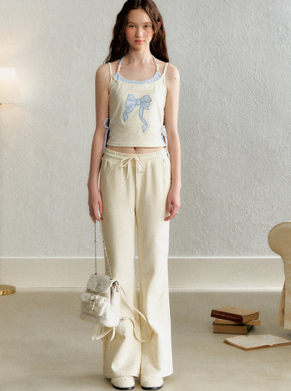 Retro Bow Appliqué Trousers