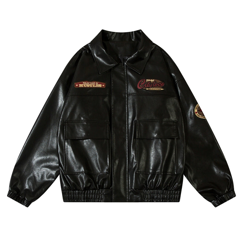 American vintage embroidery biker jacket