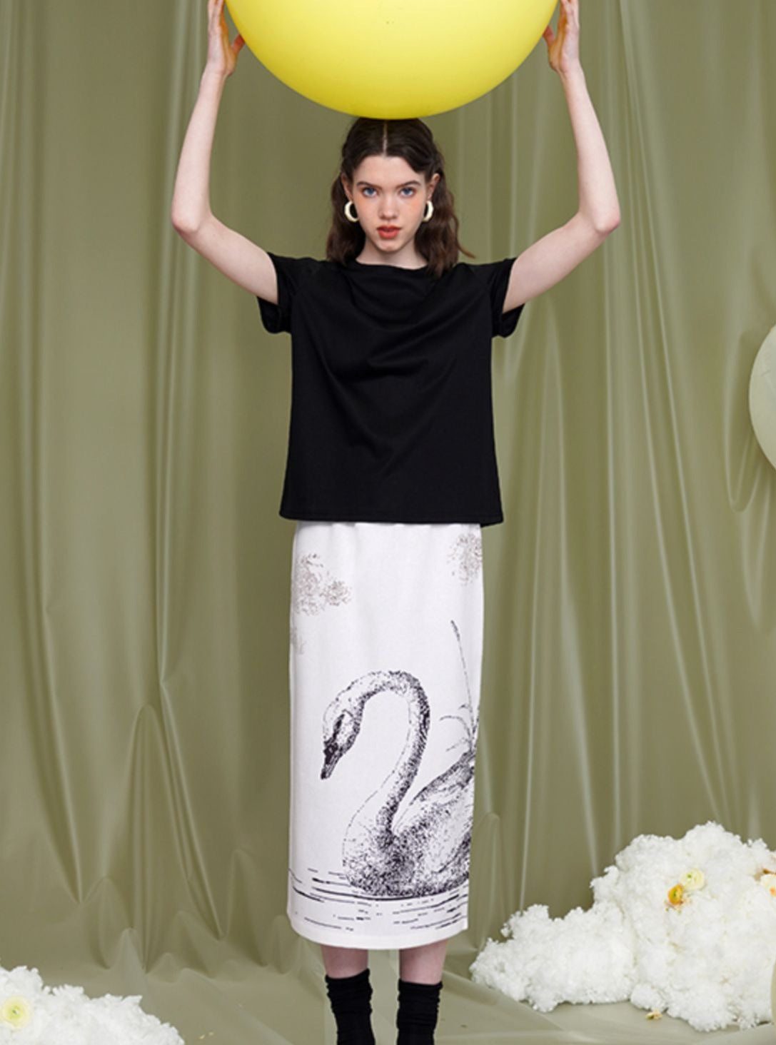 Slimming Hand-Painted Black & White Skirt