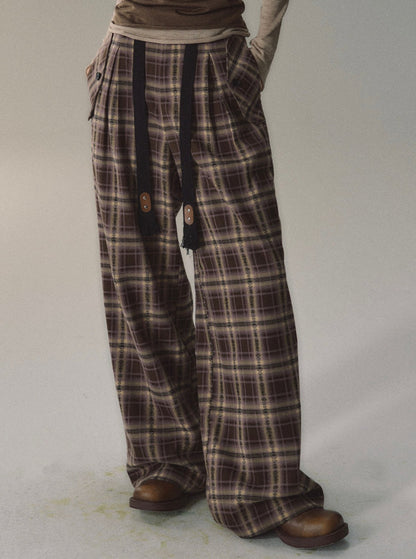 Simple Plaid Checked Track Pants