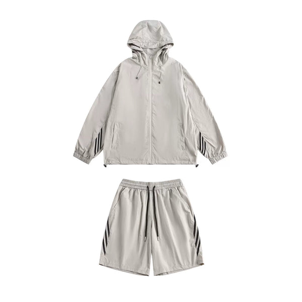 Retro Striped Jacket Shorts Set