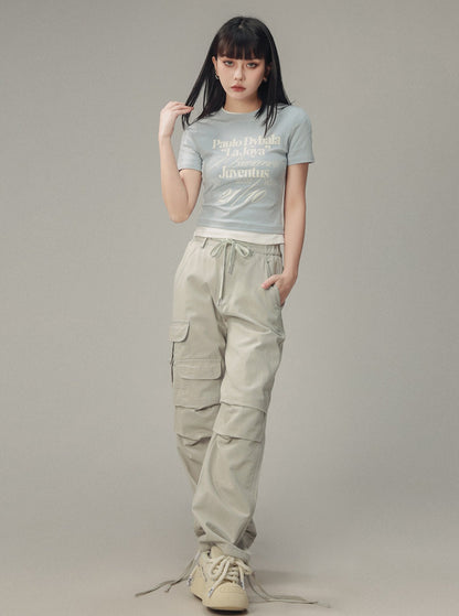 Vintage Pleated Lace-Up Cargo Pants