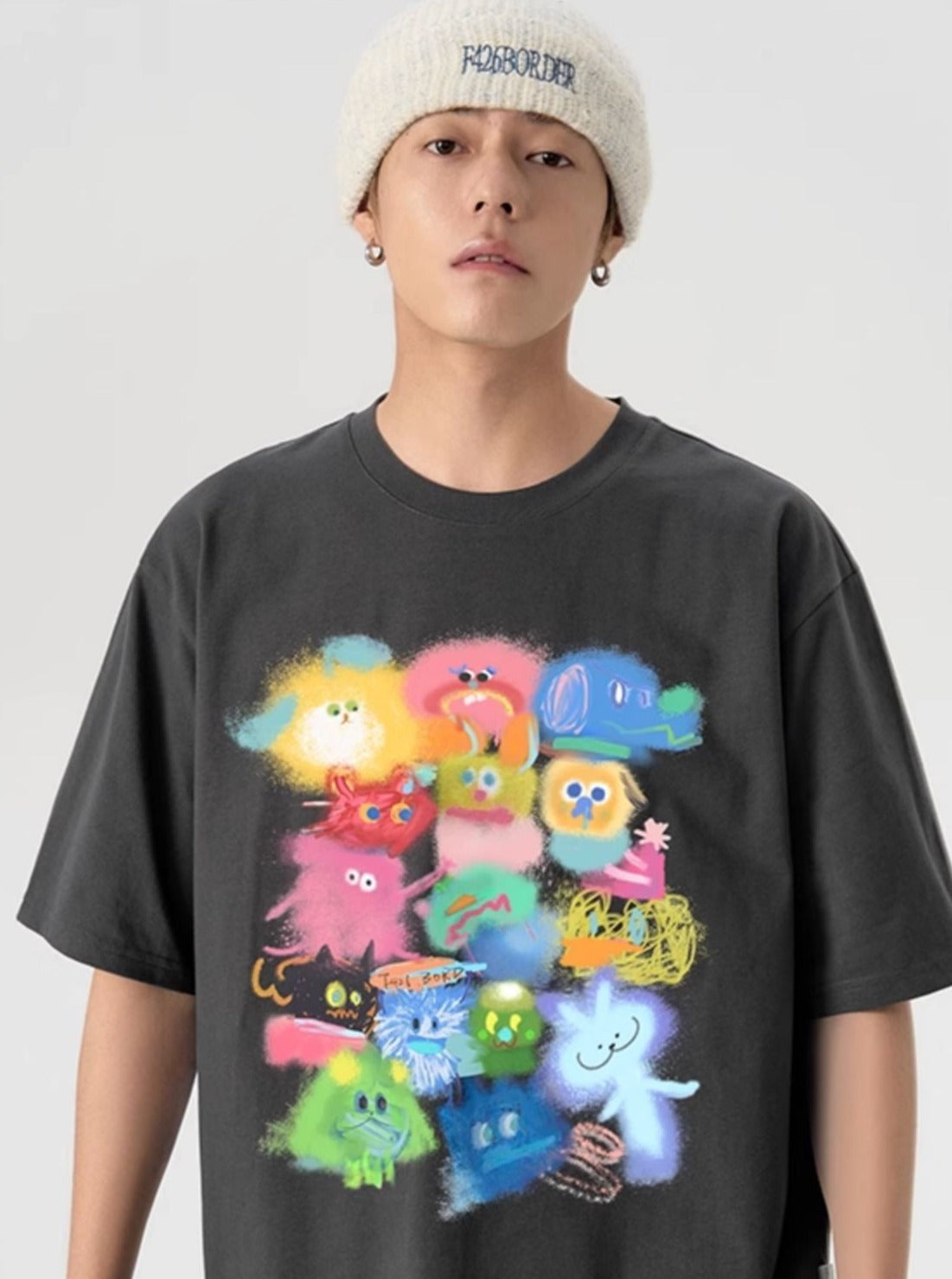 T-Shirt mit Cartoon-Druck und Farbverlauf