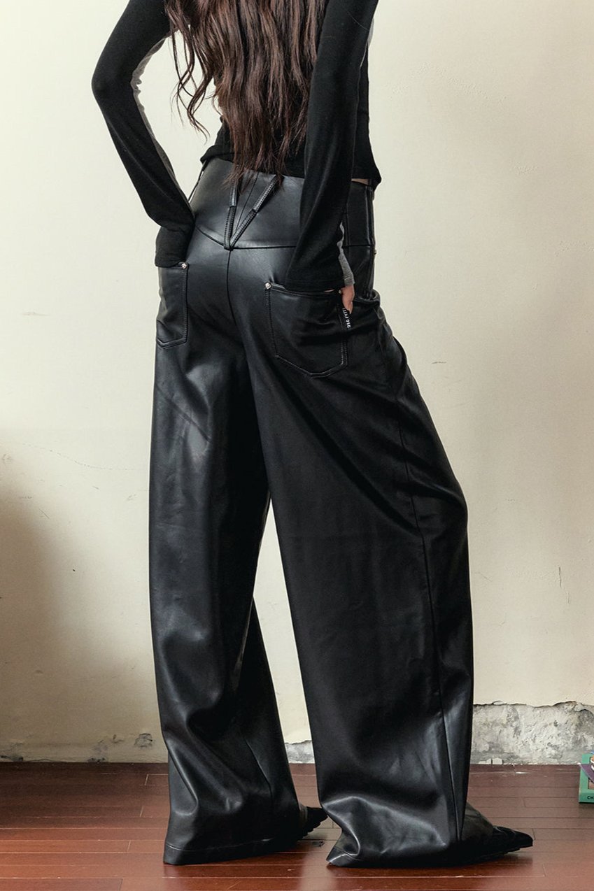 Loose Straight-Leg Leather Pants