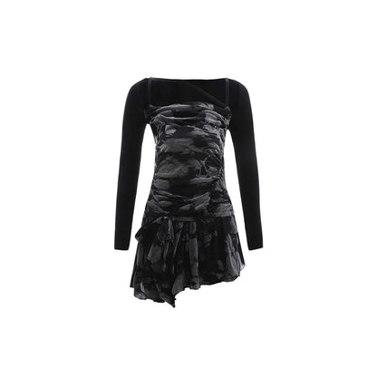 Dark rose fake two-piece dress / long sleeved T-shirt