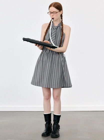 Halterneck Striped Dress