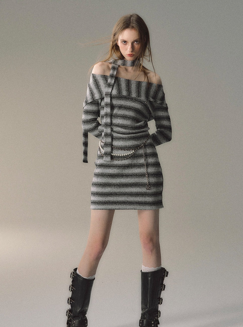 striped knitted sweater dress