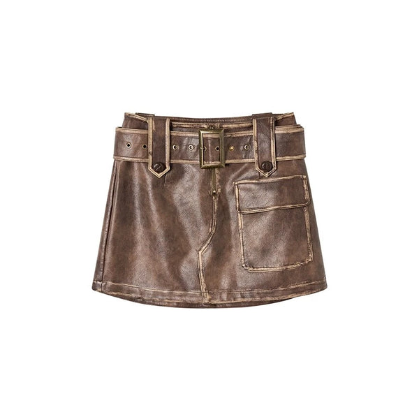 rubbed  leather dress two-piece Set-up