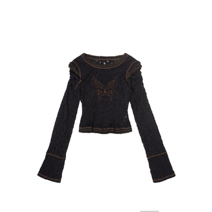 embroidered long-sleeved top