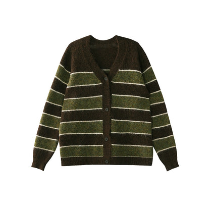 Striped Knitted Wool Cardigan Coat