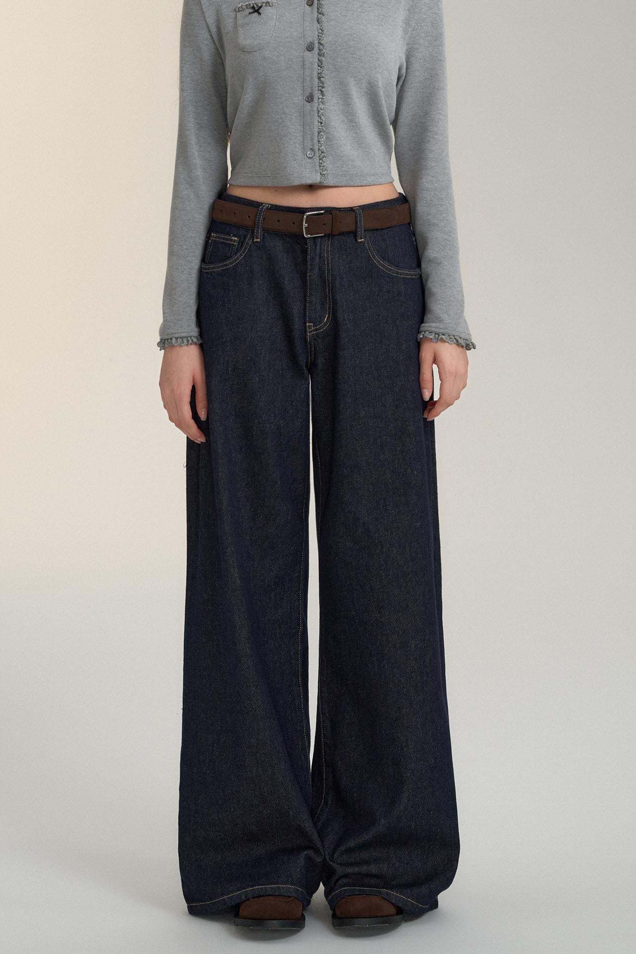 Pressed Pleat Dark Jeans