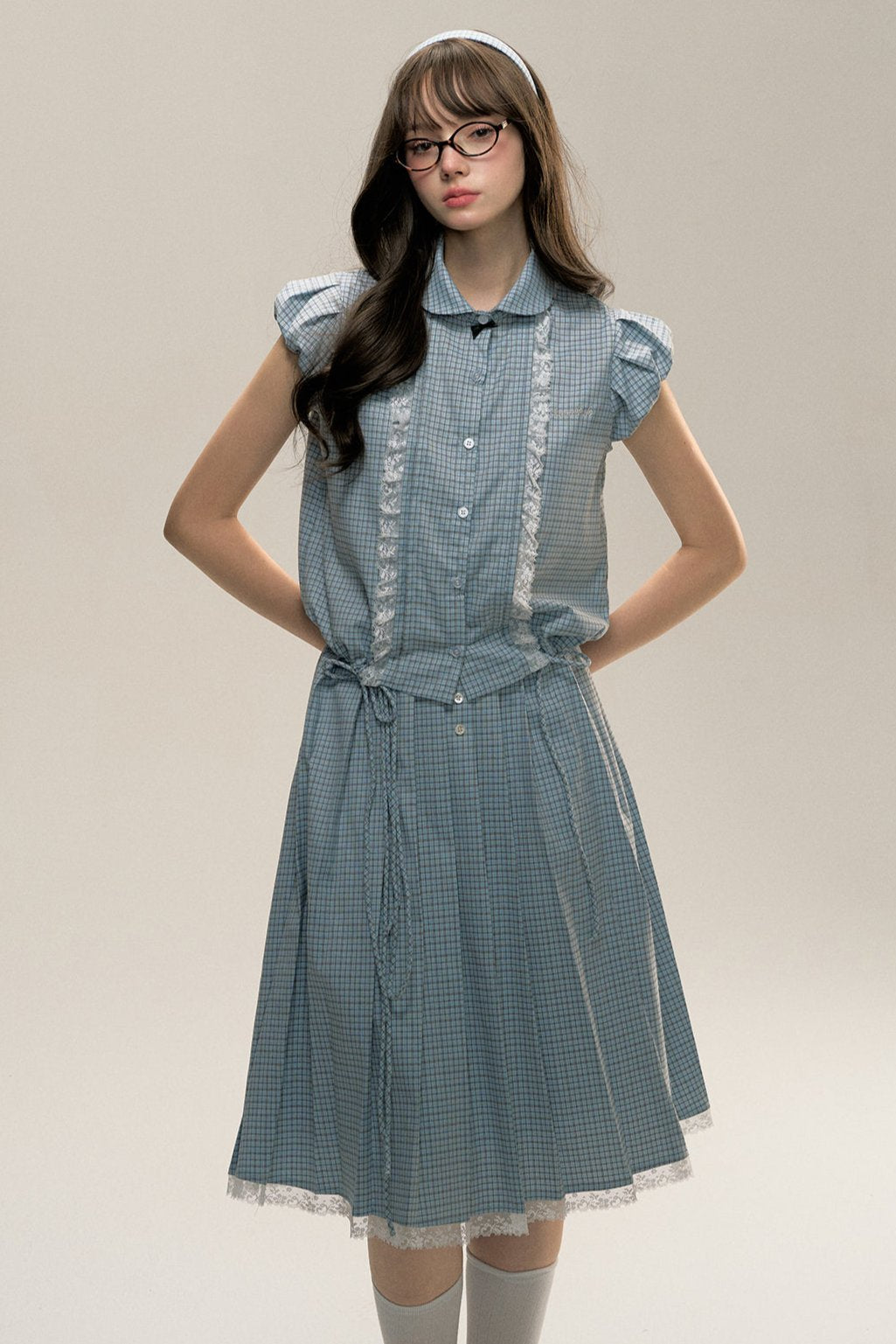 Flying Sleeve Shirt and Pleated Skirt Set-UP