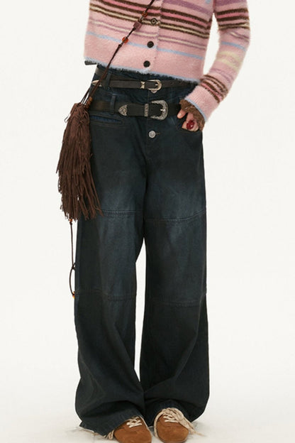 MAMC Herbst neue Drei-Bund-amerikanische Retro-Jeans, lockere Skinny Straight-leg Wide-leg Pants, Casual Pants