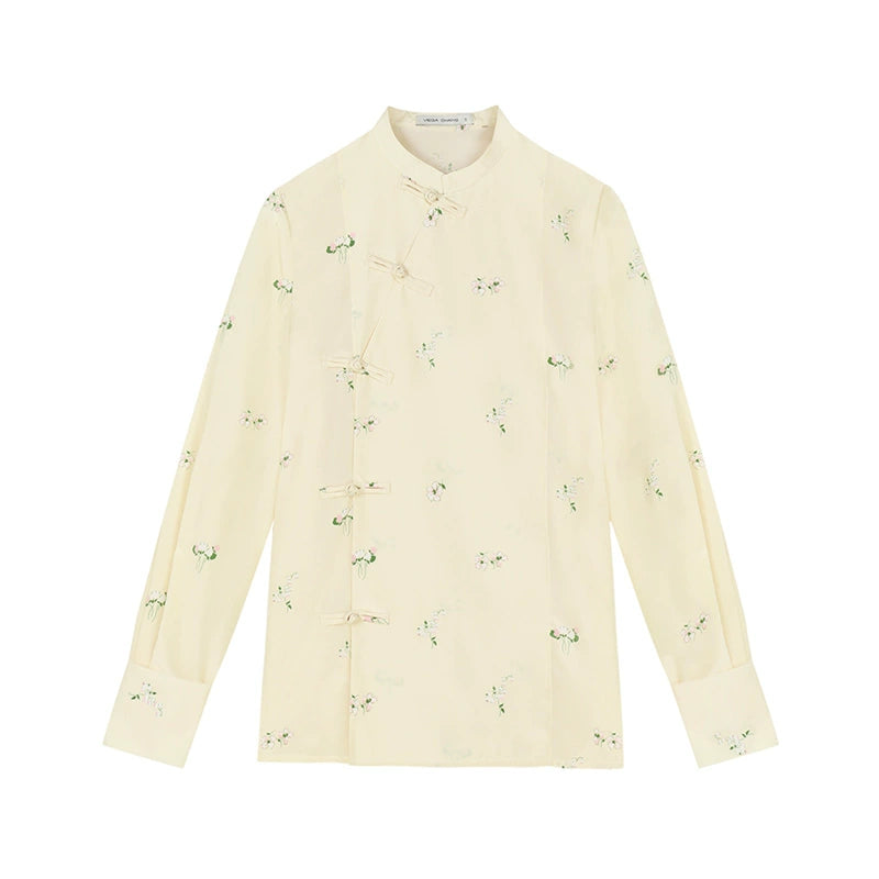 Diagonale Platte Schnalle Floral Shirt