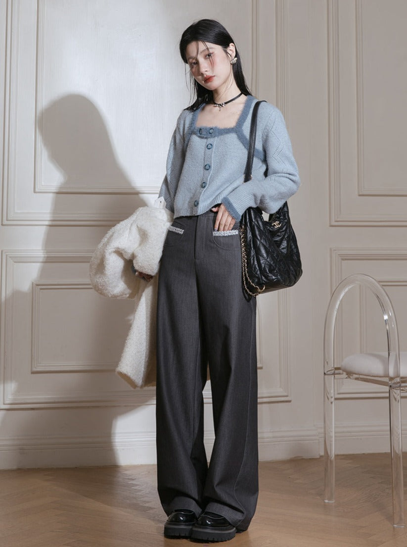 Brushed straight-leg trousers