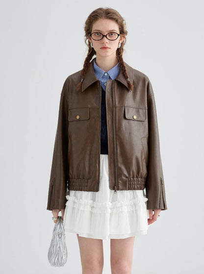 Retro temperament leather jacket