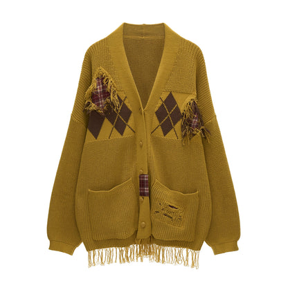 Patchwork Tassel Knit Sweater Jacket